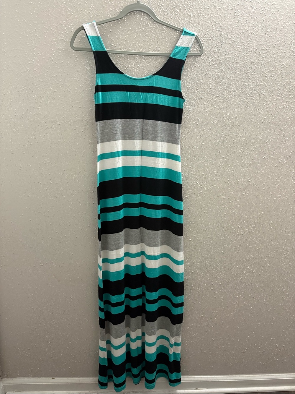 Merona Striped Sleeveless Maxi Dress in Teal, Black & Gray